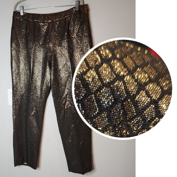 Anne Klein Shimmering Gold Metallic Black Snake Print Pants Size 12 - Picture 1 of 17